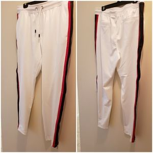 NWOT Men Joggers by INC. White with black and red striped legs.  Size L